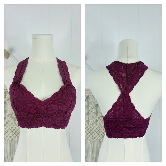 Intimately Free People Galloon Lace Racerback Bralette Womens Small Grape Purple - Picture 1 of 10